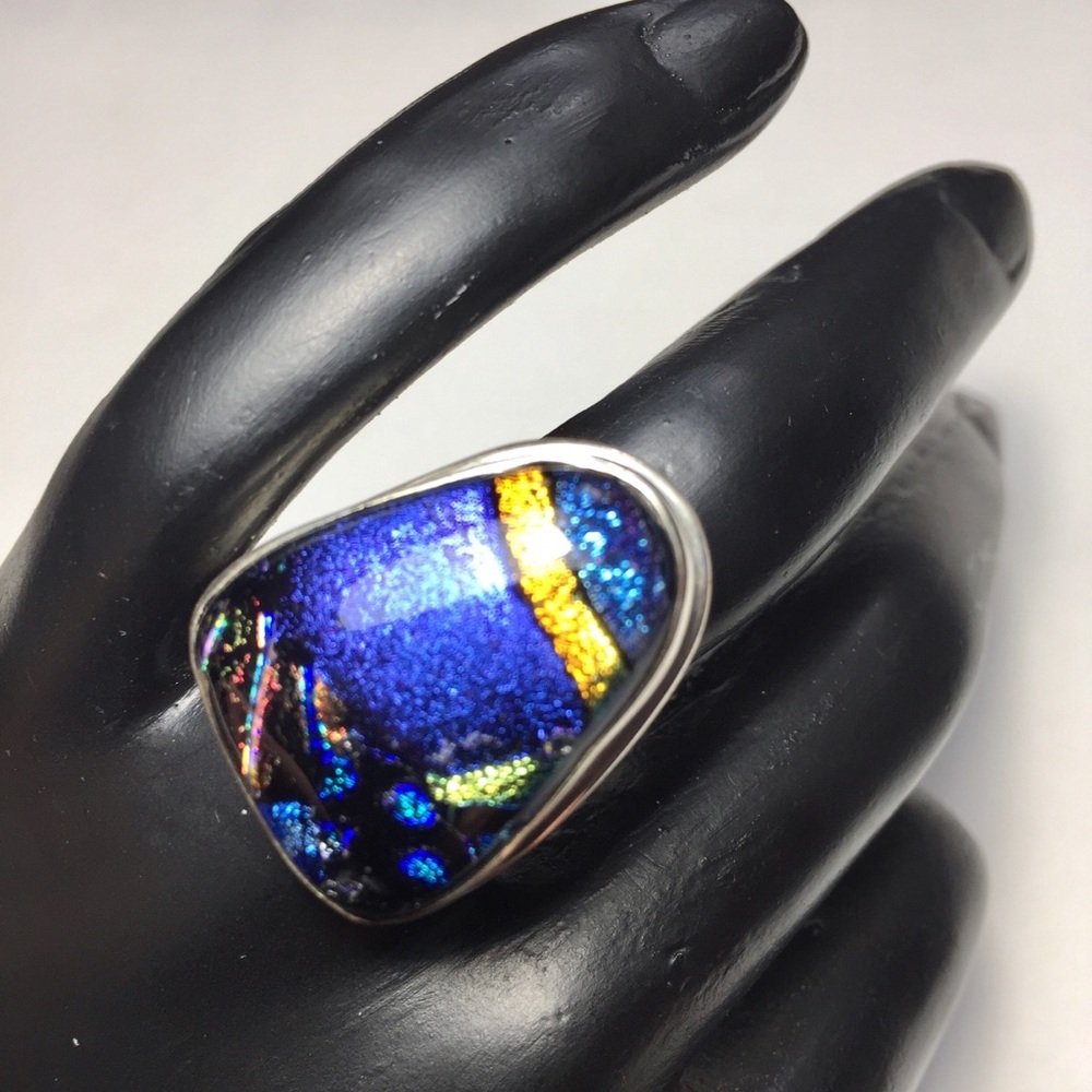 Dichroic Fused Glass & 925 Silver Ring